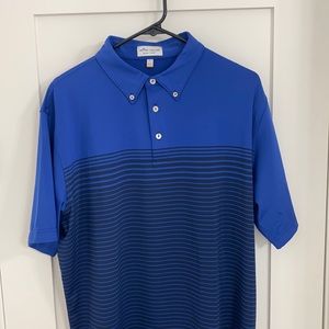 Blue and black striped Peter Millar golf shirt